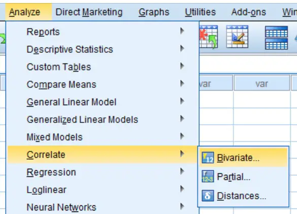 Bivariate menu option in SPSS