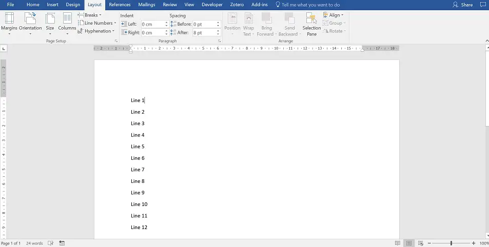 how to include line numbers in word with table