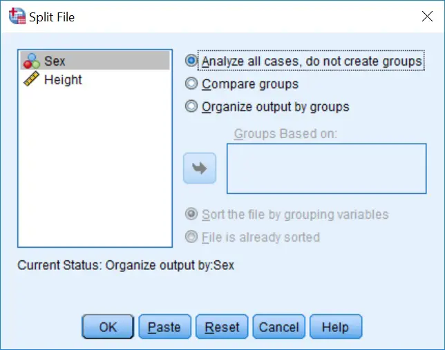 SPSS Split File remove option