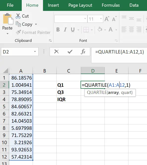 How to calculate Q1 in Excel