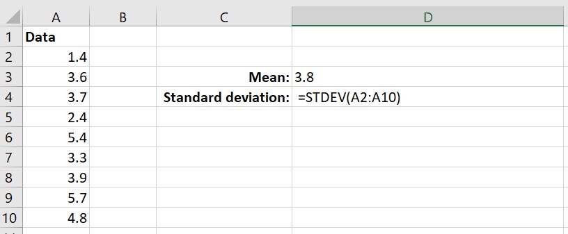 microsoft excel average and standard deviation