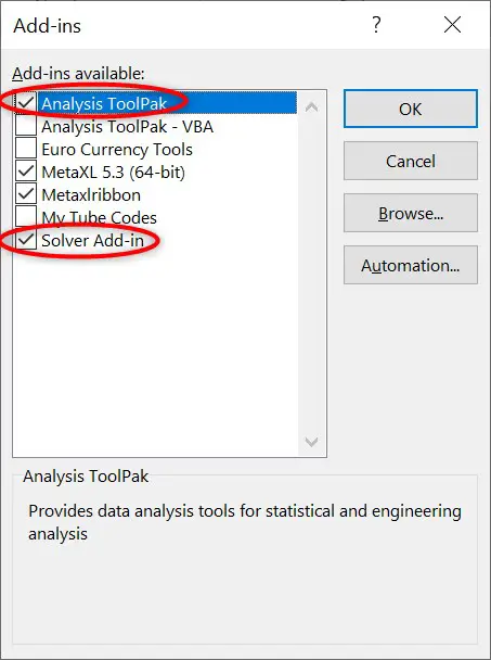 Activating the Analysis ToolPak and Solver Add-ins in Excel