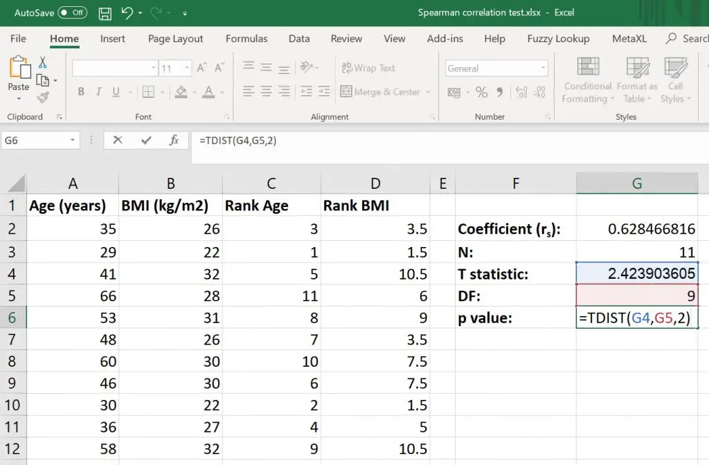 Calculate P Value For Pearson Correlation In Excel